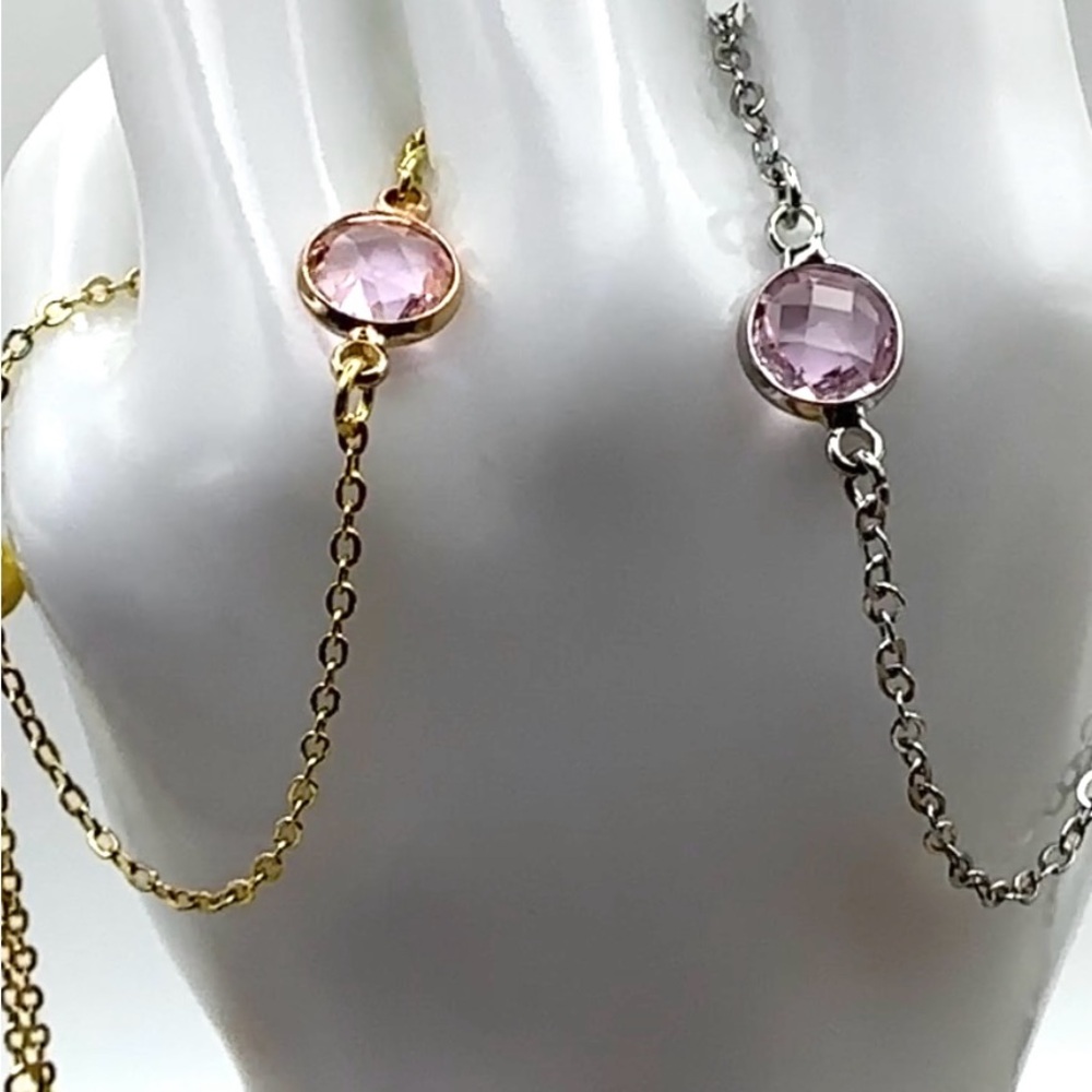 Set of 2 Birthstone Bracelets | 18K Gold & Silver | Adjustable Dainty Jewelry